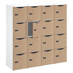 Office locker unit with 16 compartments, white body and laminated door. Height 170.9 cm - code lock.