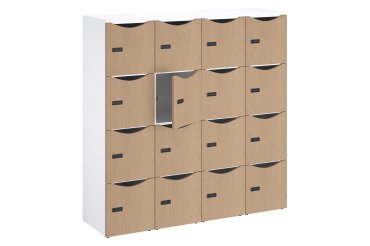Casier bureau lockers 16 cases corps blanc - H 170,9 cm - portes mélaminées - serrure à code + clé de secours