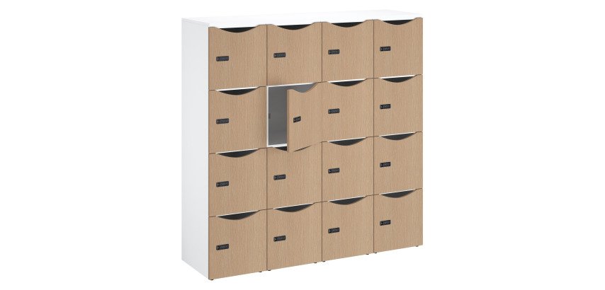 Casier de bureau bois Lockers 16 cases corps blanc - H 170,9 cm - portes mélaminées - serrure à code + clé de secours
