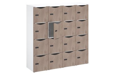 Casillero de oficina, taquillas 16 compartimentos, cuerpo blanco - Altura 170,9 cm - puertas de melamina - cerradura con código + llave de repuesto