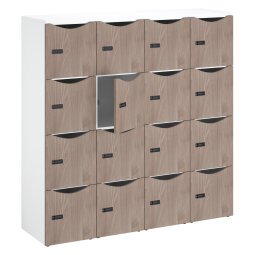 Office locker unit with 16 compartments, white body and laminated door. Height 170.9 cm - code lock.