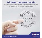 Etichette autoadesive Avery in poliestere trasparente 38,1 x 21,1 65 etich/foglio 1625 etich/pacco