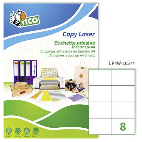 Etichette autoadesive Tico in carta bianca 105x74 8 etich/foglio 800 etich/pacco