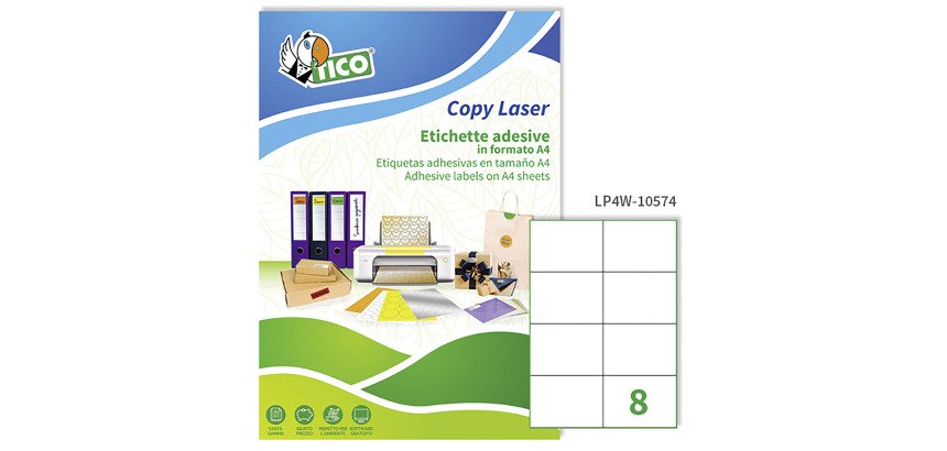Etichette autoadesive Tico in carta bianca 105x74 8 etich/foglio 800 etich/pacco