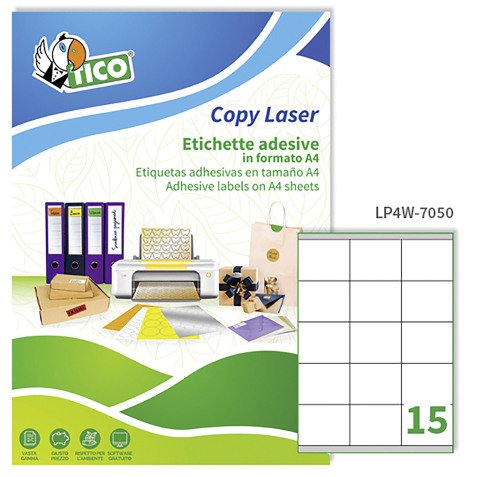 Etichette autoadesive Tico in carta bianca 70 x 50 15 etich/foglio 1500 etich/pacco