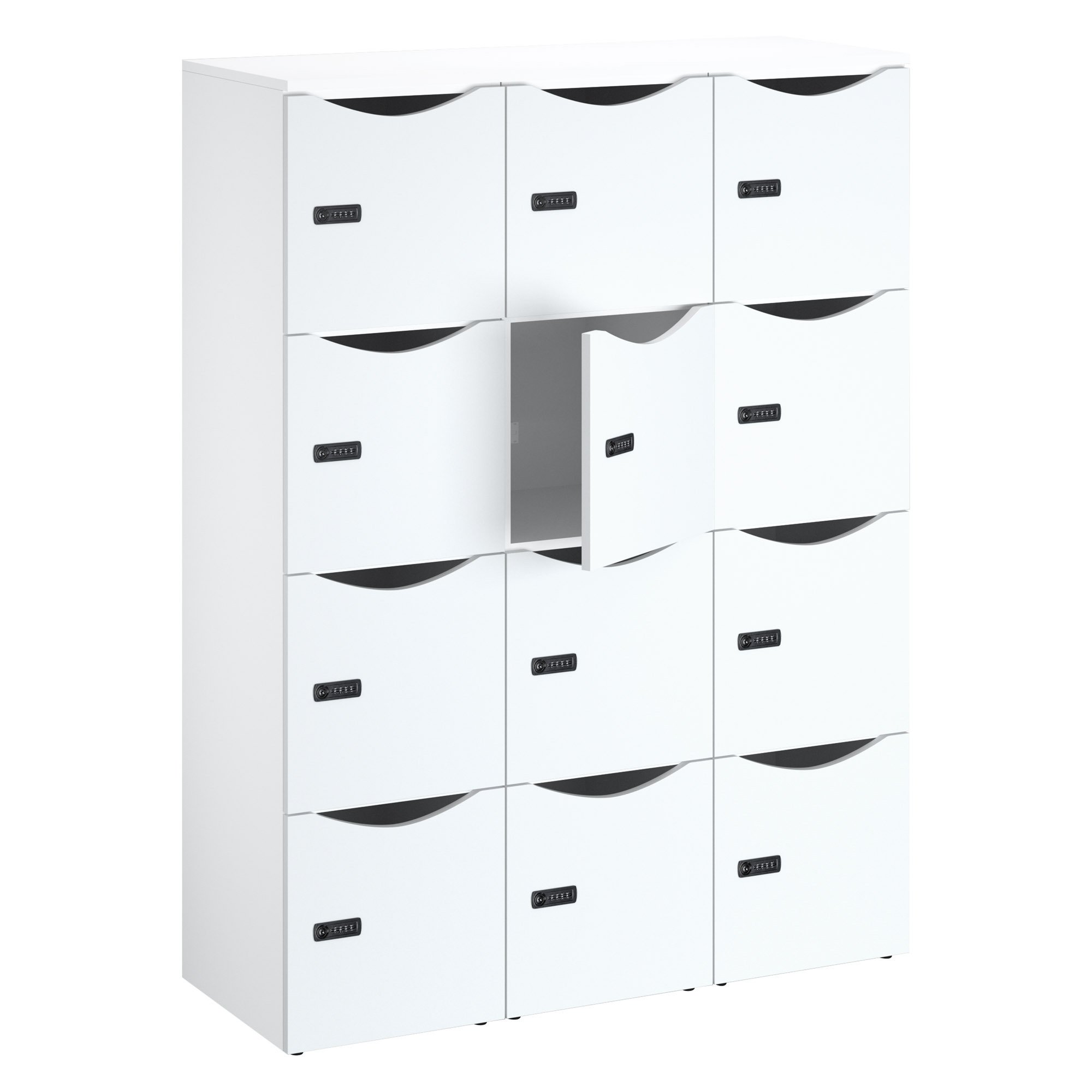 Lockers 12 vakken, witte behuizing H 170,9 cm met deur - cijferslot