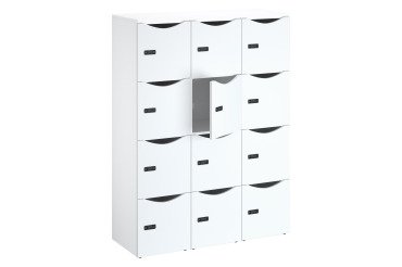 Casier de bureau Lockers 12 cases corps blanc porte mélaminée H 170,9 cm - serrure à code + clé de secours