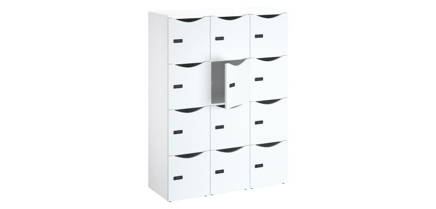 Office cabinet wood Lockers 12 compartments white body melamine door H 170.9 cm - code lock + emergency key