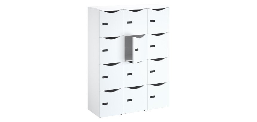 Casillero de oficina Lockers 12 compartimentos cuerpo blanco puerta de melamina H 170,9 cm - cerradura con código + llave de emergencia
