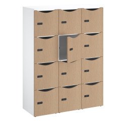 Casillero de oficina Lockers 12 compartimentos cuerpo blanco puerta de melamina H 170,9 cm - cerradura con código + llave de emergencia