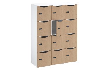 Casillero de oficina Lockers 12 compartimentos cuerpo blanco puerta de melamina H 170,9 cm - cerradura con código + llave de emergencia