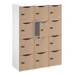 Casier de bureau Lockers 12 cases corps blanc porte mélaminée H 170,9 cm - serrure à code + clé de secours