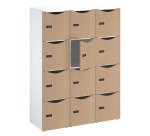 Casier de bureau Lockers 12 cases corps blanc porte mélaminée H 170,9 cm - serrure à code + clé de secours