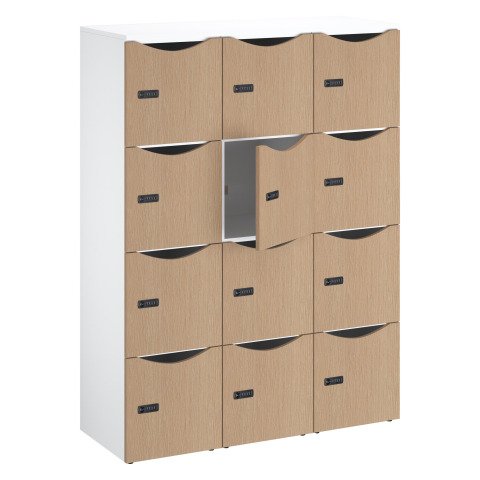 Casillero de oficina Lockers 12 compartimentos cuerpo blanco puerta de melamina H 170,9 cm roble