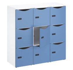 Office locker 9 compartments white body - H 132.9 cm - lacquered doors - code lock + emergency key