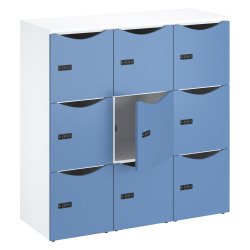 Casier bureau lockers 9 cases corps blanc porte couleurs H 132,9 cm - serrure à code + clé de secours