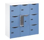 Casier bureau lockers 9 cases corps blanc - H 132,9 cm - portes laquées - serrure à code + clé de secours