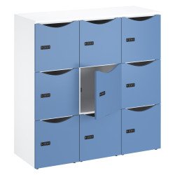 Casier bureau lockers 9 cases corps blanc - H 132,9 cm - portes laquées - serrure à code + clé de secours
