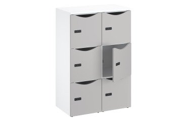Casillero de oficina con 6 compartimentos, cuerpo blanco altura 132,9 cm cerradura con código