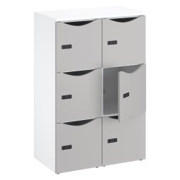 Office locker unit with 6 compartments, white body, colored doors, height 132.9 cm - code lock