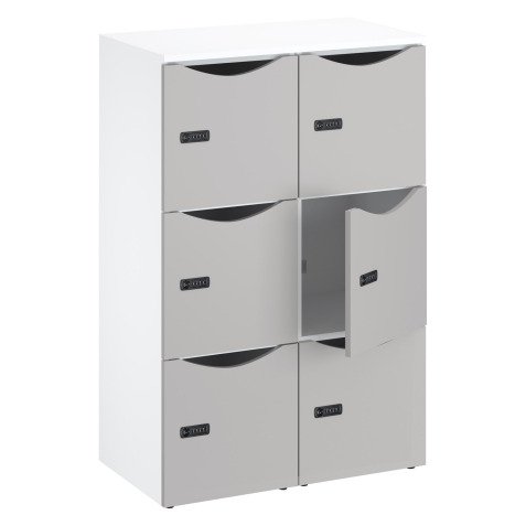 Casier bureau lockers 6 cases corps blanc  porte couleurs H 132,9 cm - serrure à code