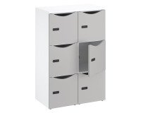 Office locker unit with 6 compartments, white body - H 132.9 cm - lacquered doors - code lock + emergency key.