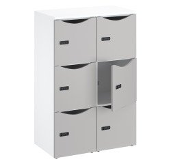 Office locker unit with 6 compartments, white body - H 132.9 cm - lacquered doors - code lock + emergency key.