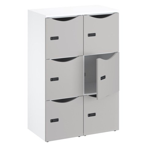 Casillero de oficina con 6 compartimentos, cuerpo blanco altura 132,9 cm cerradura con código