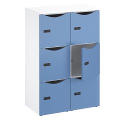 Office locker unit with 6 compartments, white body - H 132.9 cm - lacquered doors - code lock + emergency key.