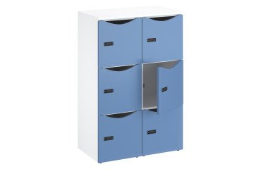 Casillero de oficina con 6 compartimentos, cuerpo blanco altura 132,9 cm cerradura con código