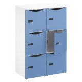 Casier bureau lockers 6 cases corps blanc - H 132,9 cm - portes laquées - serrure à code + clé de secours