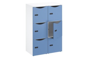Casier bureau lockers 6 cases corps blanc - H 132,9 cm - portes laquées - serrure à code + clé de secours