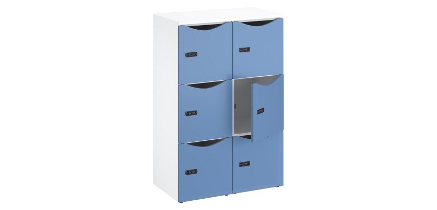 Casier de bureau bois Lockers 6 cases corps blanc - H 132,9 cm - portes laquées - serrure à code + clé de secours
