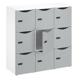 Locker desk lockers 9 compartments white body color doors H 132.9 cm - code lock + emergency key