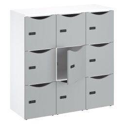 Desk locker 9 compartments white body - colored doors H 132.9 cm - code lock