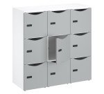 Casillero de oficina con 9 compartimentos, cuerpo blanco, altura 132,9 cm, puertas lacadas, cerradura con código + llave de repuesto