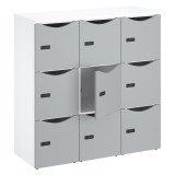 Casier bureau lockers 9 cases corps blanc - H 132,9 cm - portes laquées - serrure à code + clé de secours
