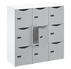 Office locker 9 compartments white body - H 132.9 cm - lacquered doors - code lock + emergency key