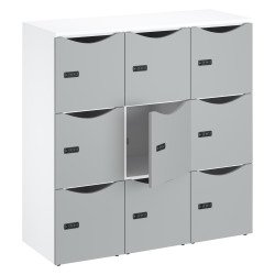 Casier bureau lockers 9 cases corps blanc - H 132,9 cm - portes laquées - serrure à code + clé de secours