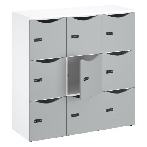 Casillero de oficina con 9 compartimentos, cuerpo blanco, altura 132,9 cm gris