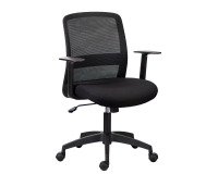 LARRY office chair - fabric and mesh - low backrest - fixed armrests - centered tilting mechanism - black legs