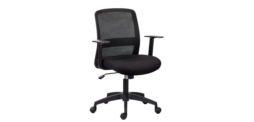 Chaise de bureau LARRY - tissu et maille - dossier bas - accoudoirs fixes - mécanisme basculant centré - pieds noir