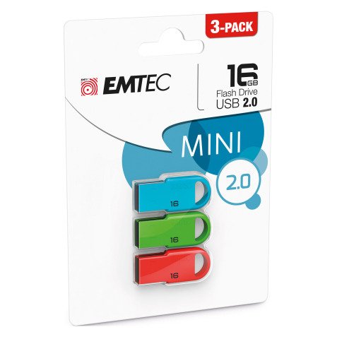 Emtec pack de 3 clés USB D250 Mini 16 Go Usb 2.0 (USB-A) couleur assortie