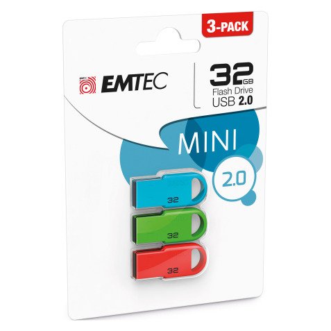 Emtec pack de 3 clés USB D250 Mini 32 Go Usb 2.0 (USB-A) couleur assortie