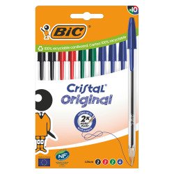 Stylo bille Bic Cristal Original écriture moyenne - Pochette de 10 couleurs classiques