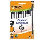 Stylo bille Bic Cristal Original à capuchon pointe 1 mm écriture moyenne - Pochette de 10