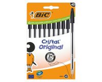 Stylo bille Bic Cristal Original à capuchon pointe 1 mm écriture moyenne - Pochette de 10