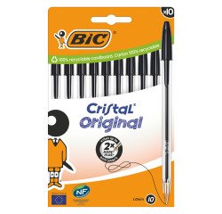 Stylo bille Bic Cristal Original à capuchon pointe 1 mm écriture moyenne - Pochette de 10