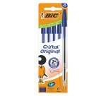Stylo bille Bic Cristal Original à capuchon pointe 1 mm écriture moyenne - Pochette de 5