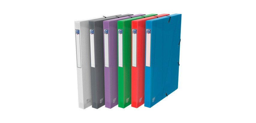 Chemise box plastique Oxford 24 x 32 cm dos 2,5 cm couleurs translucides assorties